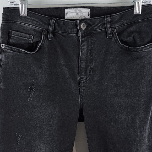 Free People Jeans Womens 29 Great Heights Distressed Frayed Skinny Black Denim - Picture 3 of 13